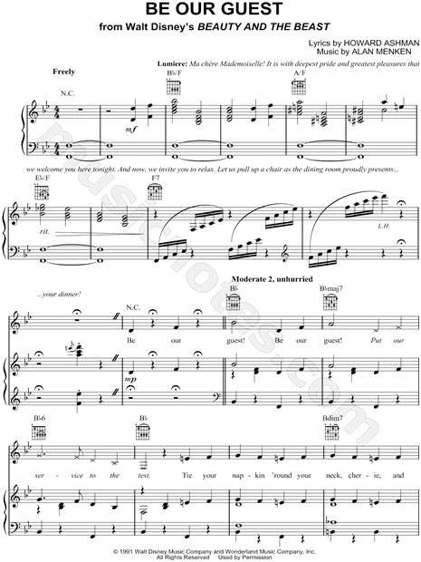 Be Our Guest From Beauty And The Beast Sheet Music In Major Transposable Download Print Sku Mn