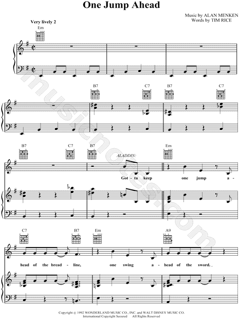 One Jump Ahead From Aladdin Sheet Music In E Minor Transposable Download Print Sku Mn