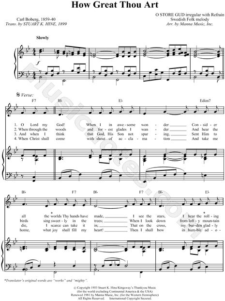 Swedish Folk Song "How Great Thou Art" Sheet Music in Bb Major