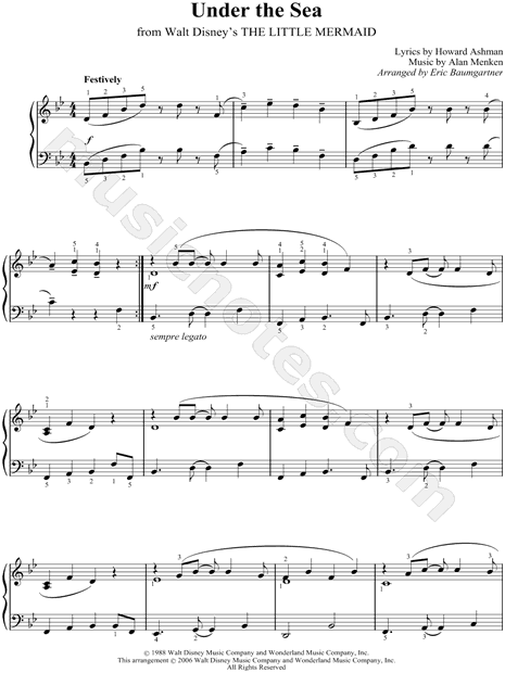 Under The Sea From The Little Mermaid Sheet Music Piano Solo In Major Transposable Download Print Sku Mn