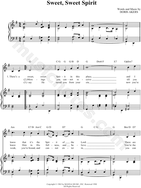 Bill Gaither Sweet Sweet Spirit Sheet Music In G Major Transposable Download Print Sku Mn