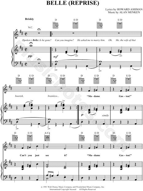 Belle Reprise From Beauty And The Beast The Broadway Musical Sheet Music In D Major Transposable Download Print Sku Mn
