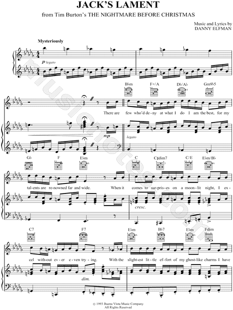 "Jack's Lament" from 'The Nightmare Before Christmas' Sheet Music in Bb Minor (transposable ...