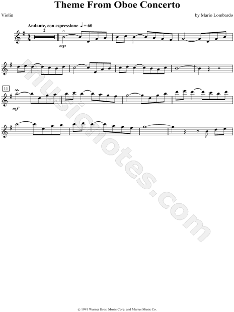 Mario Lombardo "Theme From Oboe Concerto" Sheet Music ...