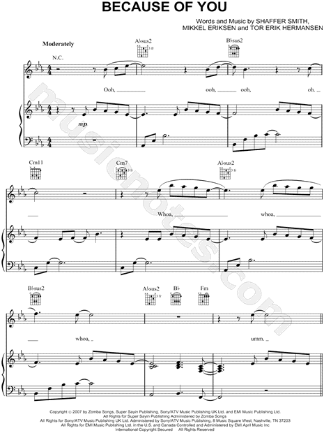 Ne Yo Because Of You Sheet Music In C Minor Transposable Download Print Sku Mn