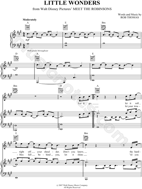 Rob Thomas Little Wonders Sheet Music In A Major Transposable Download Print Sku Mn