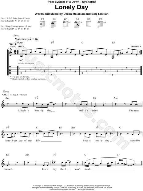 Sheet Music,Lonely Day,digital,download,sheetmusic,notation,musicnotes.