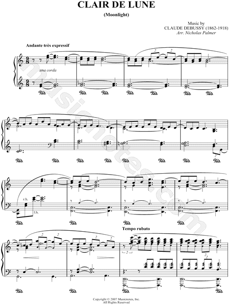 Claude Debussy Clair De Lune Sheet Music Piano Solo In C Major Transposable Download Print Sku Mn