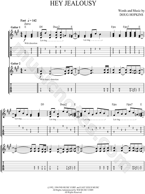 Print and download Gin Blossoms Hey Jealousy Guitar TAB. 