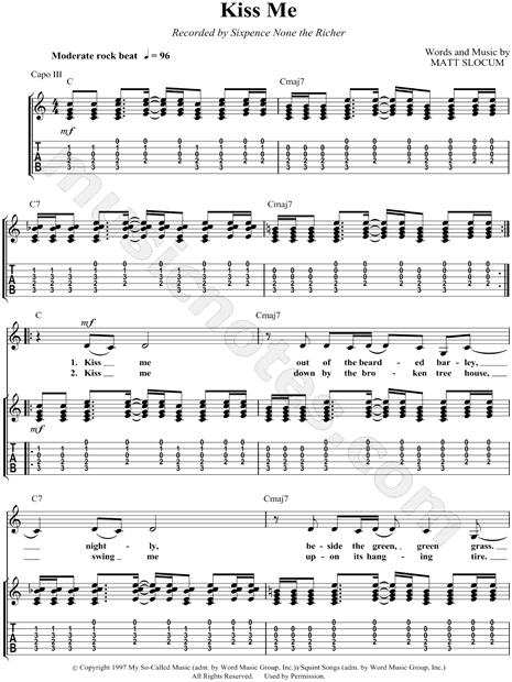 Sixpence None The Richer Kiss Me Guitar Tab In C Major Download Print Sku Mn