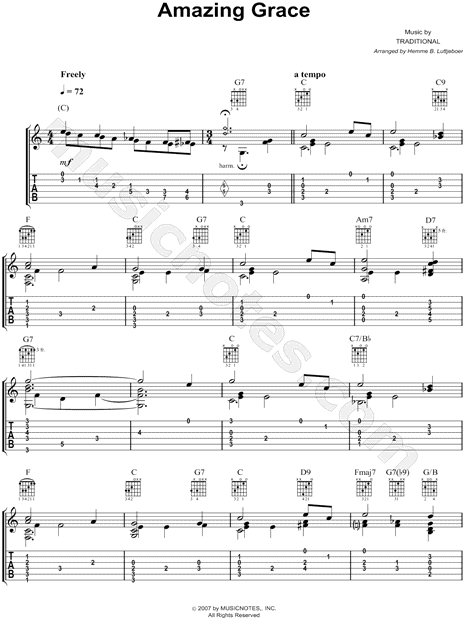 Traditional Amazing Grace Guitar Tab In C Major Download Print Sku Mn