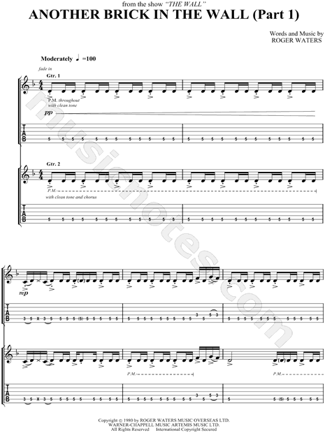 Pink Floyd Another Brick In The Wall Part 1 Guitar Tab In D Minor Download Print Sku Mn