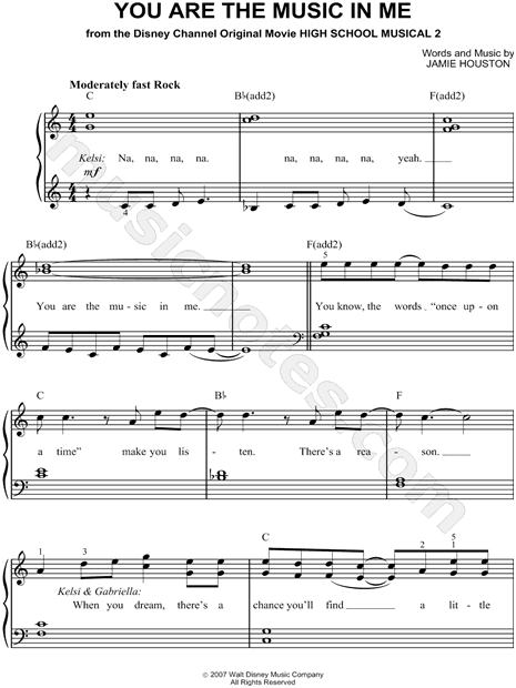 You Are The Music In Me From High School Musical 2 Sheet Music Easy Piano In C Major Transposable Download Print Sku Mn