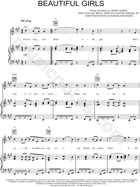 ira censura prima Sean Kingston "Beautiful Girls" Sheet Music in A Major (transposable) -  Download & Print - SKU: MN0059262