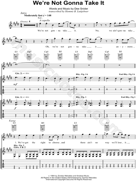 Twisted Sister We Re Not Gonna Take It Guitar Tab In E Major