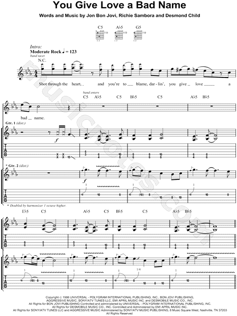 Bon Jovi You Give Love A Bad Name Guitar Tab In Eb Major Download Print Sku Mn