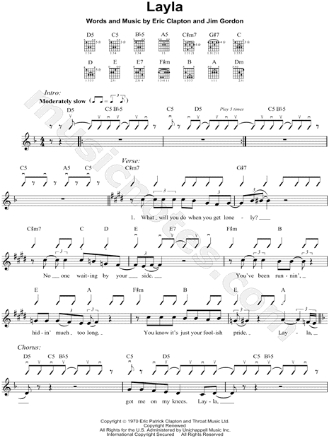 layla unplugged sheet music