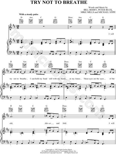 R E M Try Not To Breathe Sheet Music In D Major Download