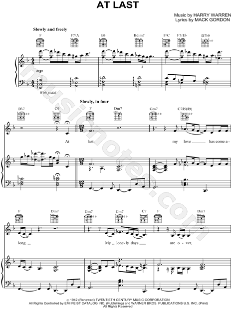 At Last Etta James Chord Chart