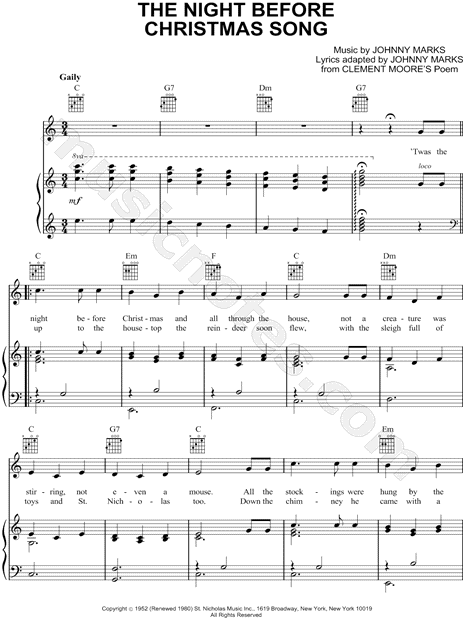 Johnny Marks "The Night Before Christmas Song" Sheet Music in C Major - Download & Print - SKU ...