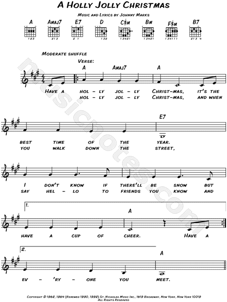 holly jolly christmas free downloadable sheet music lead sheet