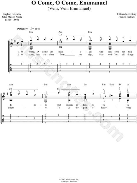 O Come O Come Emmanuel Chord Chart