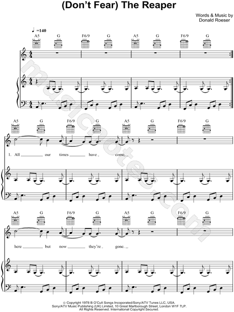 Blue Oyster Cult Don T Fear The Reaper Sheet Music In A Minor Download Print Sku Mn