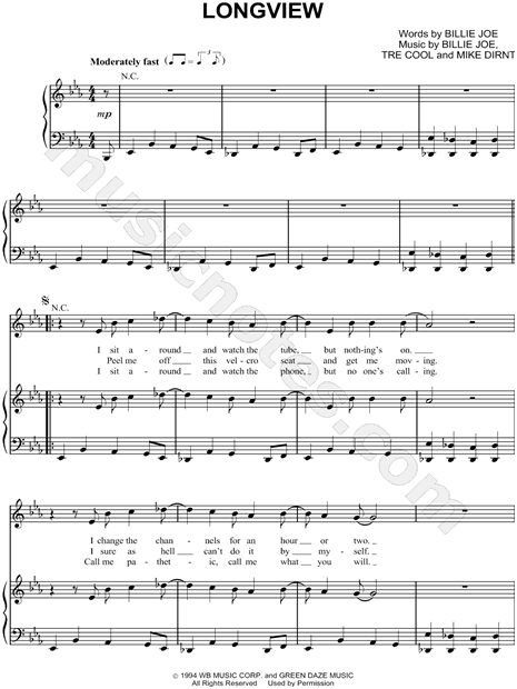 Print and download Longview sheet music by Green Day. 