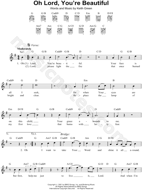 Keith Green Oh Lord You Re Beautiful Sheet Music Leadsheet In G Major Download Print Sku Mn0060838