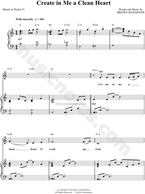 Brown Bannister Create In Me A Clean Heart Sheet Music In C Major Download Print Sku Mn