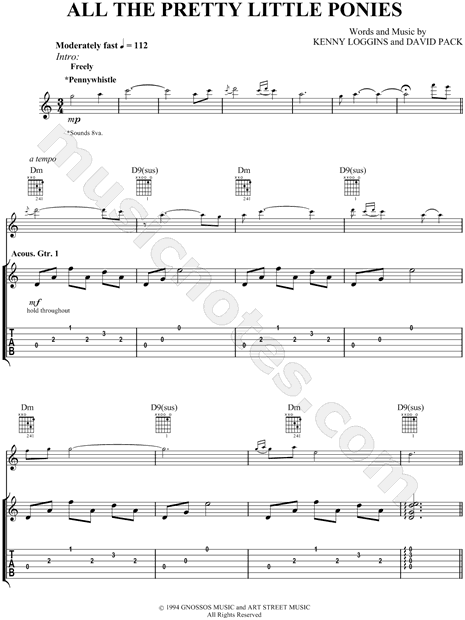 Kenny Loggins "All the Pretty Little Ponies" Guitar Tab in 