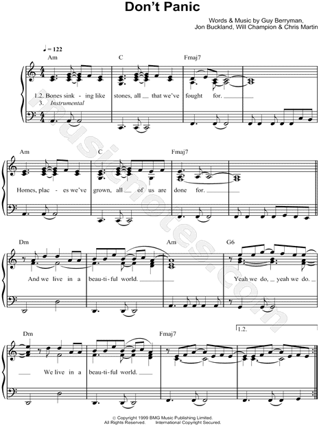 Coldplay Don T Panic Sheet Music Easy Piano Piano Solo