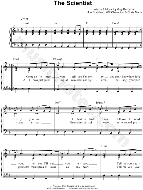 Coldplay "The Scientist" Sheet Music (Easy Piano) (Piano Solo) in D