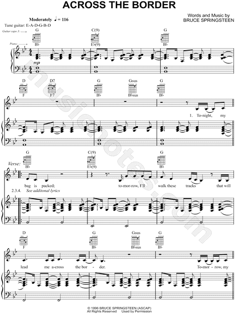 Goed gevoel Razernij Conjugeren Bruce Springsteen "Across the Border" Sheet Music in Bb Major - Download & Print - SKU: MN0061666 Goed gevoel Razernij Conjugeren Bruce Springsteen "Across the Border" Sheet Music in Bb Major - Download & Print - SKU: MN0061666