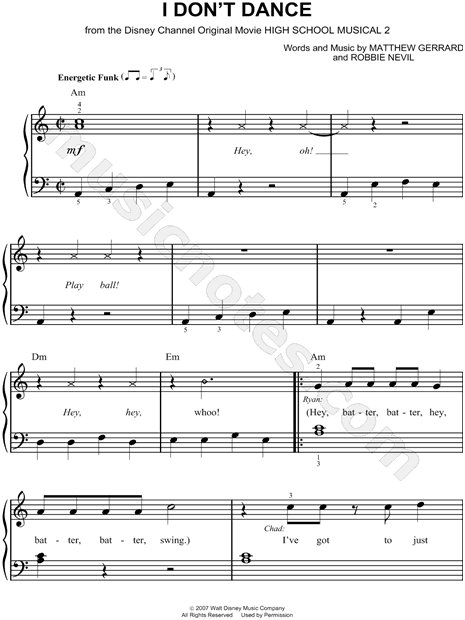 I Don T Dance From High School Musical 2 Sheet Music Piano
