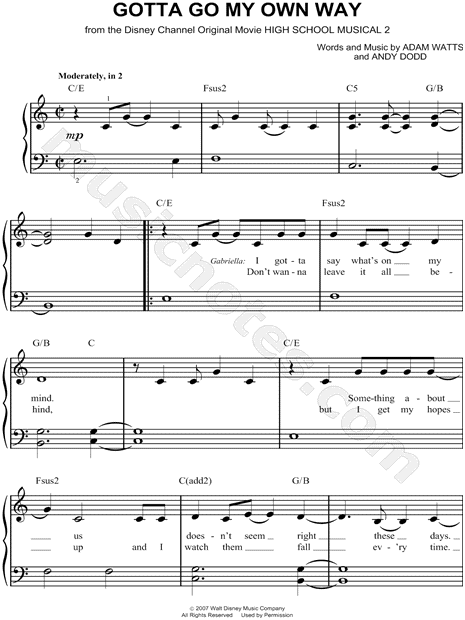 Gotta Go My Own Way From High School Musical 2 Sheet Music Piano Solo In C Major Download Print Sku Mn