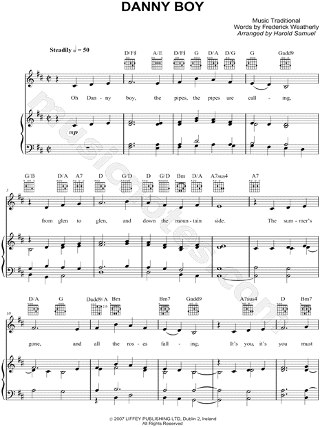 danny boy sheet music key of d major