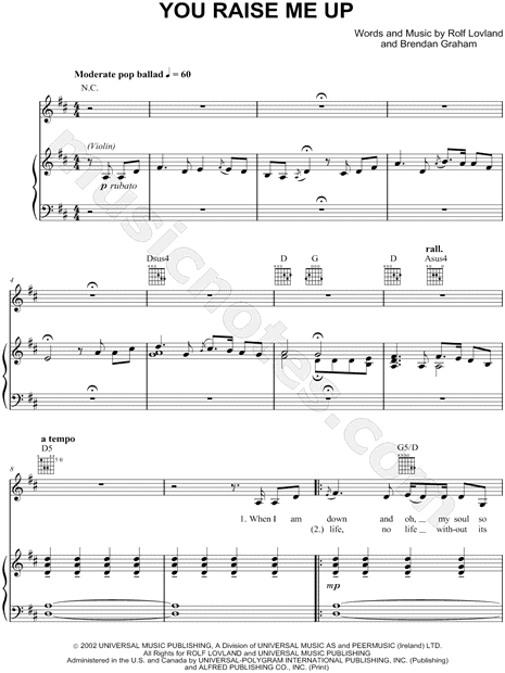 Celtic Woman You Raise Me Up Sheet Music In D Major Transposable Download Print Sku Mn