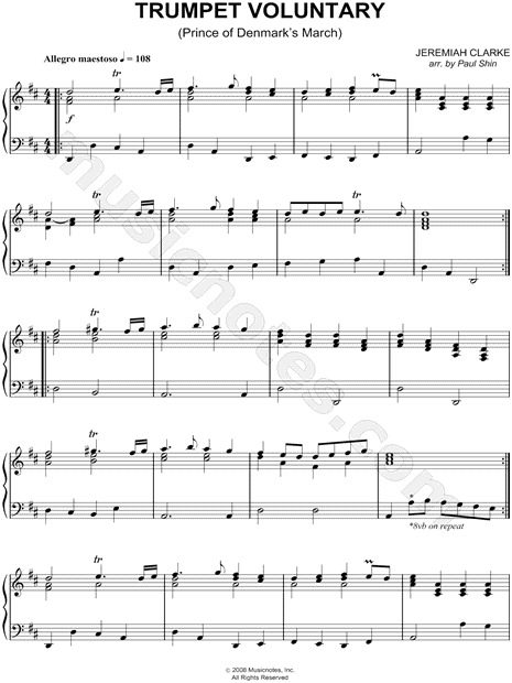Jeremiah Clarke "Trumpet Voluntary" Sheet Music (Piano ...