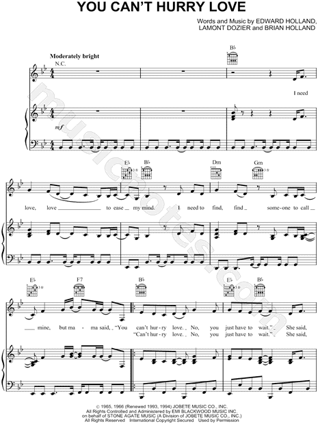 The Supremes You Can T Hurry Love Sheet Music In Major Transposable Download Print Sku Mn