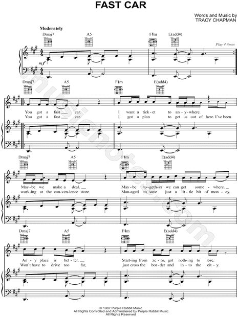 Print and download Fast Car sheet music by Tracy Chapman. 