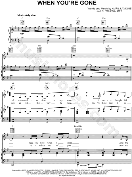 Avril Lavigne When You Re Gone Sheet Music In G Major Transposable Download Print Sku Mn