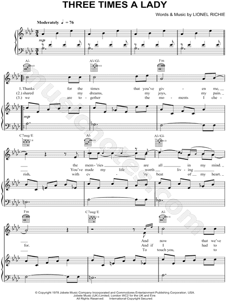 Commodores Three Times A Lady Sheet Music In Ab Major Transposable Download Print Sku Mn