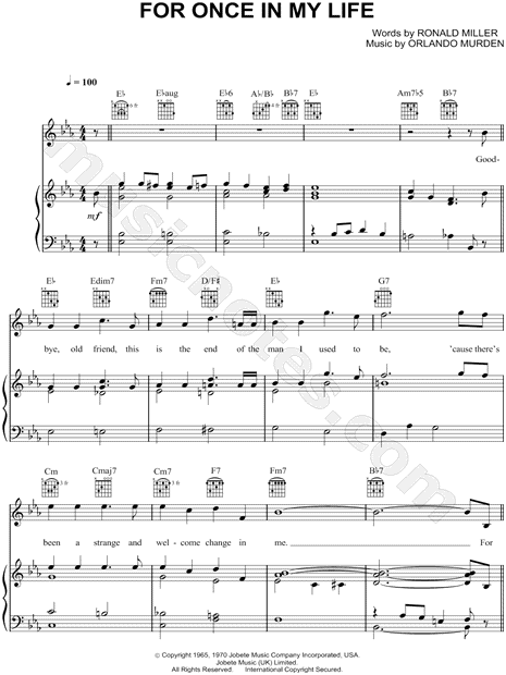 Print and download For Once in My Life sheet music by Stevie Wonder. 