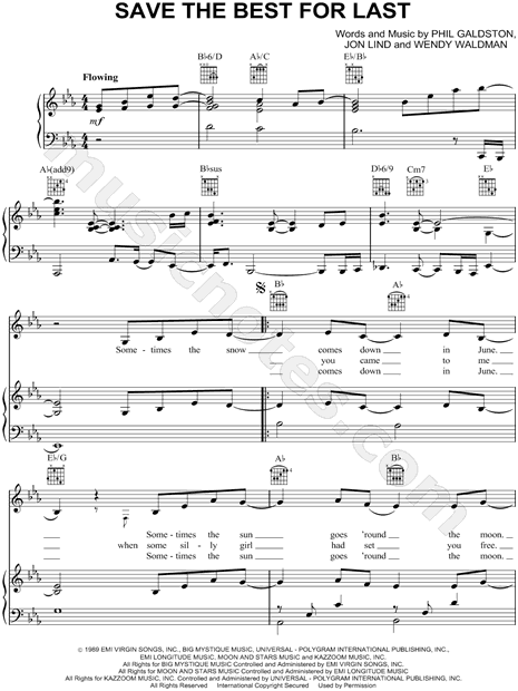 Vanessa Williams "Save the Best for Last" Sheet Music in ...