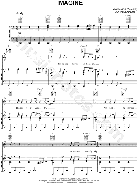 John Lennon Imagine Sheet Music In C Major Transposable Download Print Sku Mn