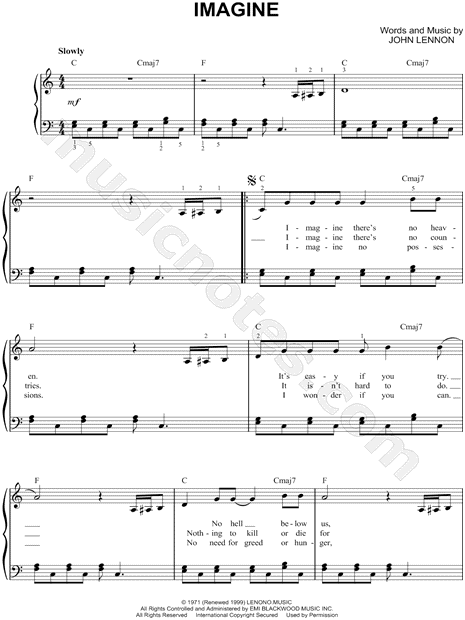 John Lennon Imagine Sheet Music Easy Piano In C Major Transposable Download Print Sku Mn