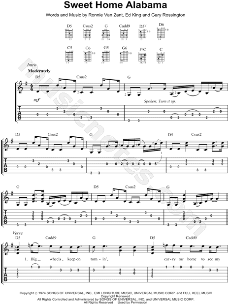 Lynyrd Skynyrd "Sweet Home Alabama" Tab G Major Download & - SKU: MN0063818