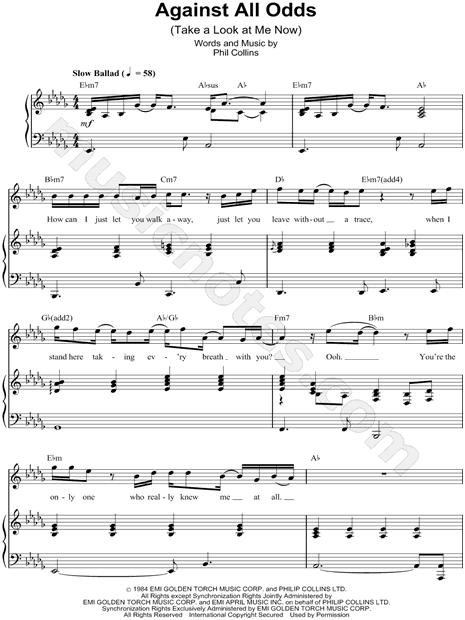 Phil Collins Against All Odds Take A Look At Me Now Sheet Music In Db Major Transposable Download Print Sku Mn