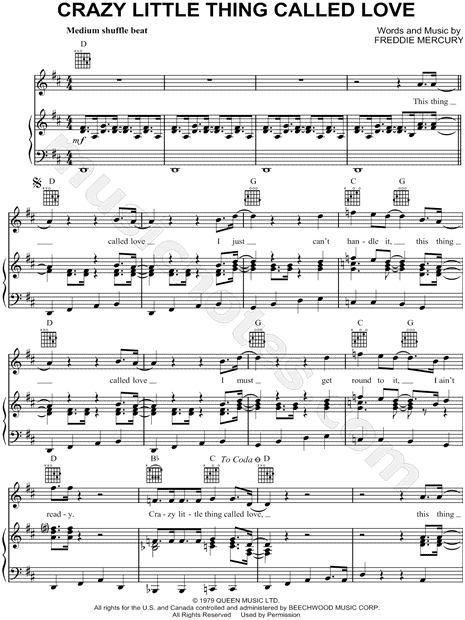 Queen Crazy Little Thing Called Love Sheet Music In D Major Transposable Download Print Sku Mn0063995 Crazy little thing called love bass tab by queen with free online tab player. cad